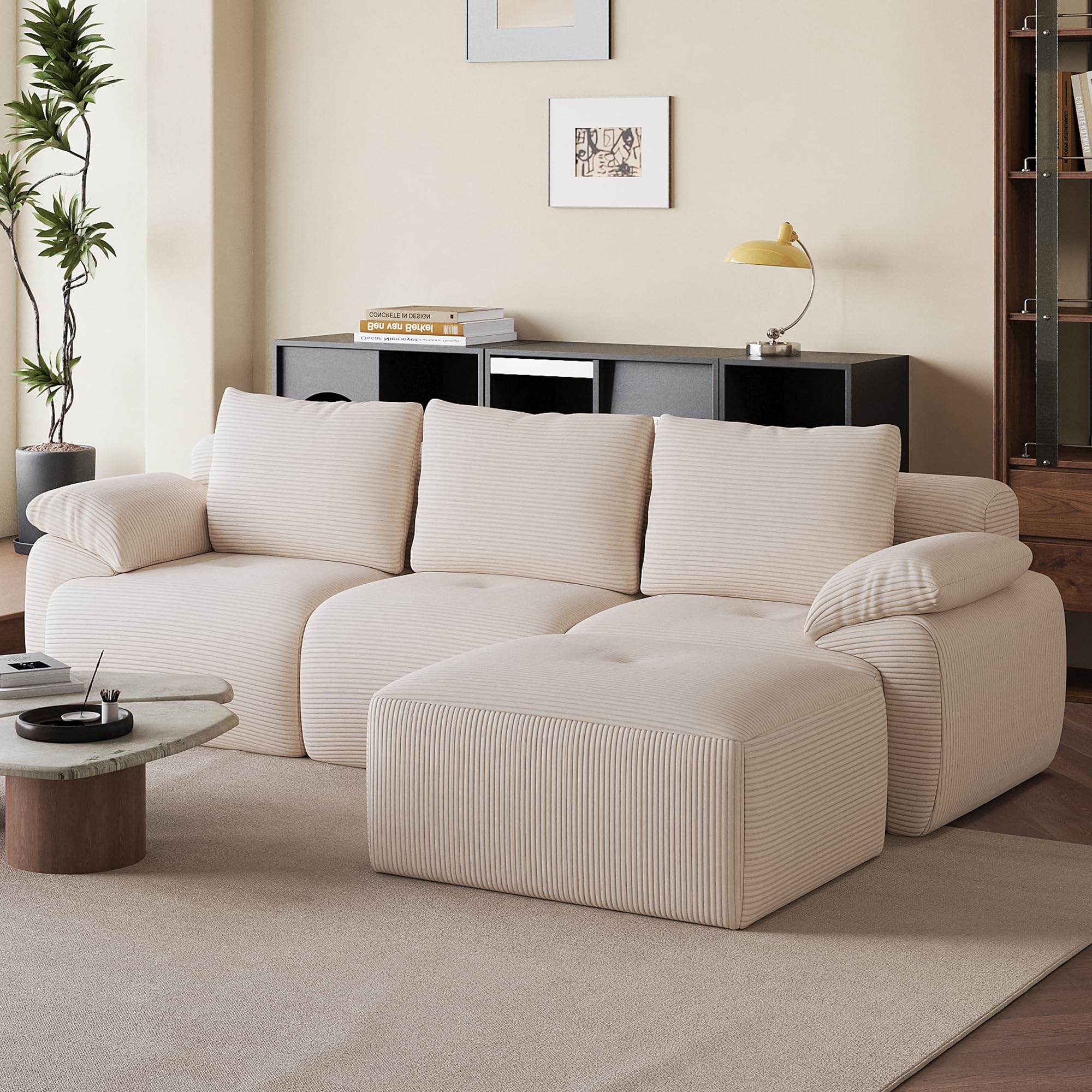 CDQL Sofa Boneless, 264 cm, bez montażu, do salonu, kremowo-biała