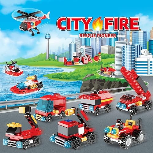Miniatura 3 de Calendario de Adviento 2023 para niños, 24 piezas de vehículos de juego de camiones de bomberos, bloques de construcción para niños, calendario de