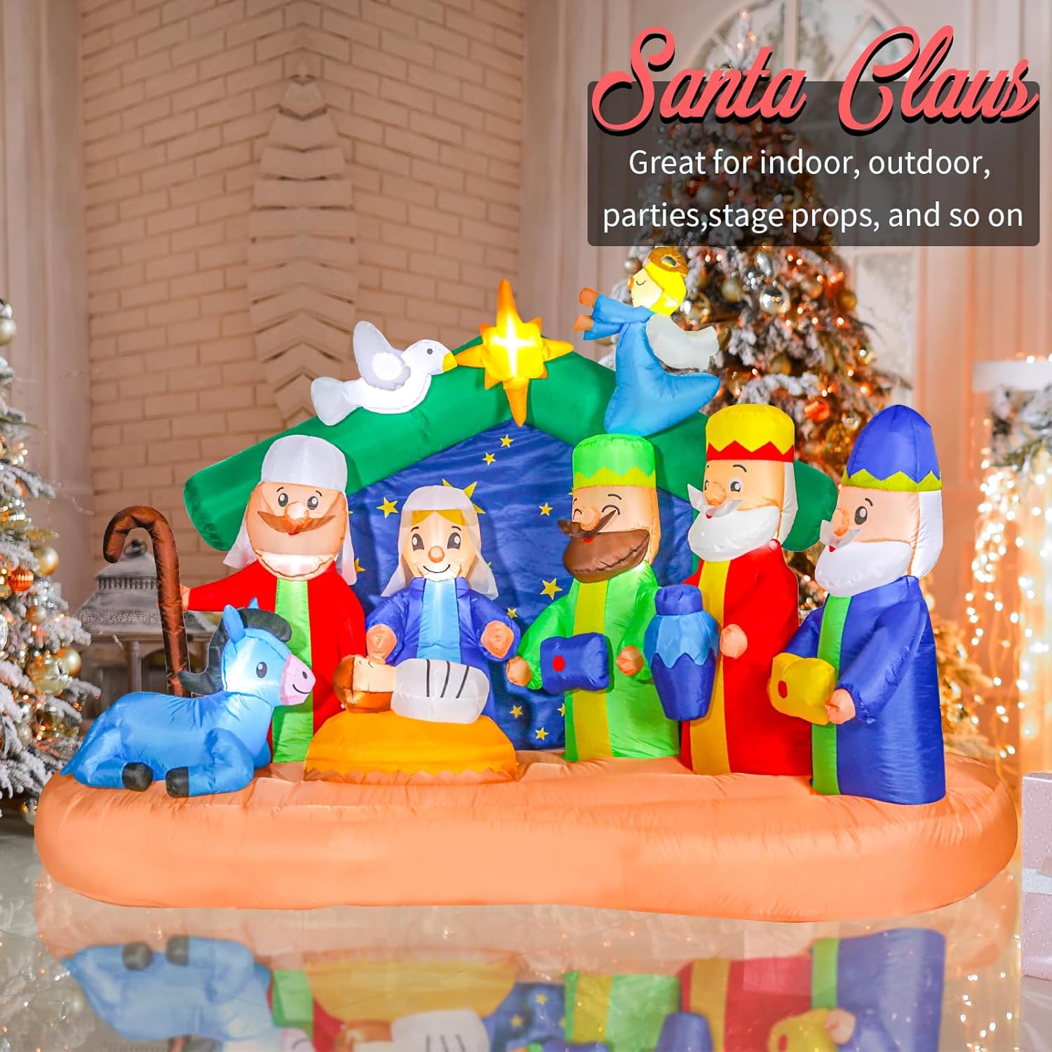 Christmas Inflatables Outdoor Decoration Nativity Scene Inflatable Christmas Blow Up Yard Decorations Nativity Sets with LED Lights Outdoor Indoor Holiday Party Lawn Yard Decor