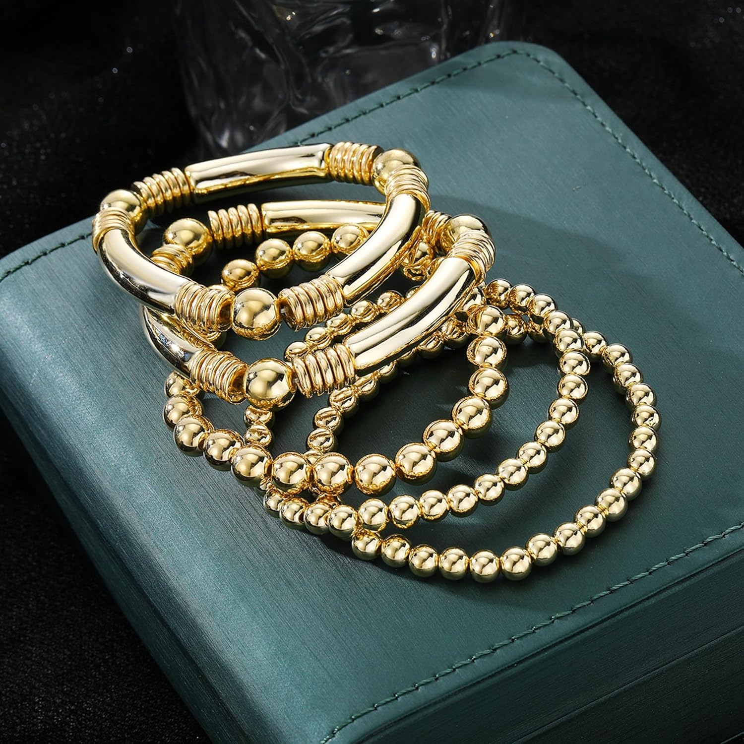 Gold Silver Bracelets for Women Beaded Strand Bead Ball Bracelets stack Adjustable Bracelets Set - Image 7