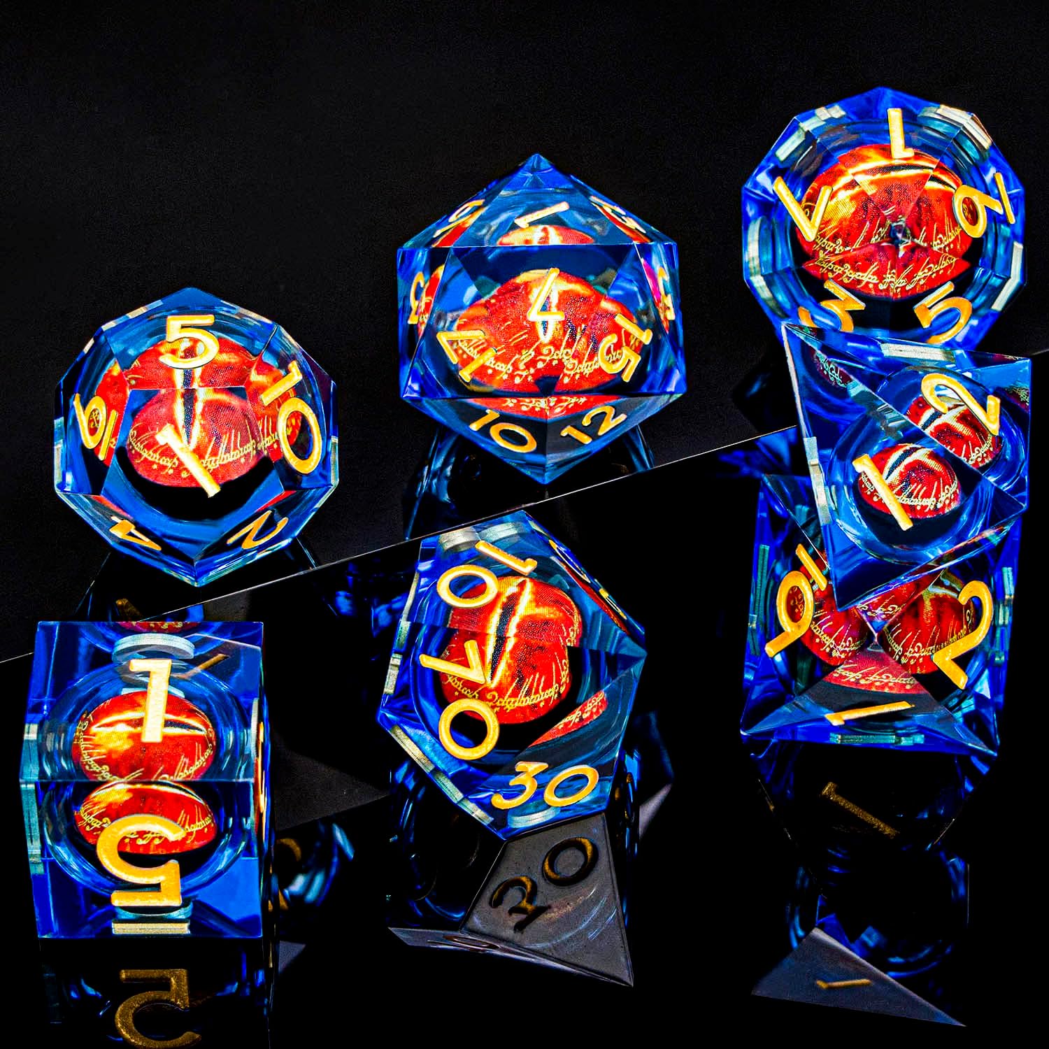 DND Gaze Eye Dice Set 7PCS Liquid Core Polyhedral Dice for Dungeons Dragons RPG Role Playing Game, Resin Sharp Edged D and D Dice with Gift Box D6 D8 D10 D12 D20 (Blue)