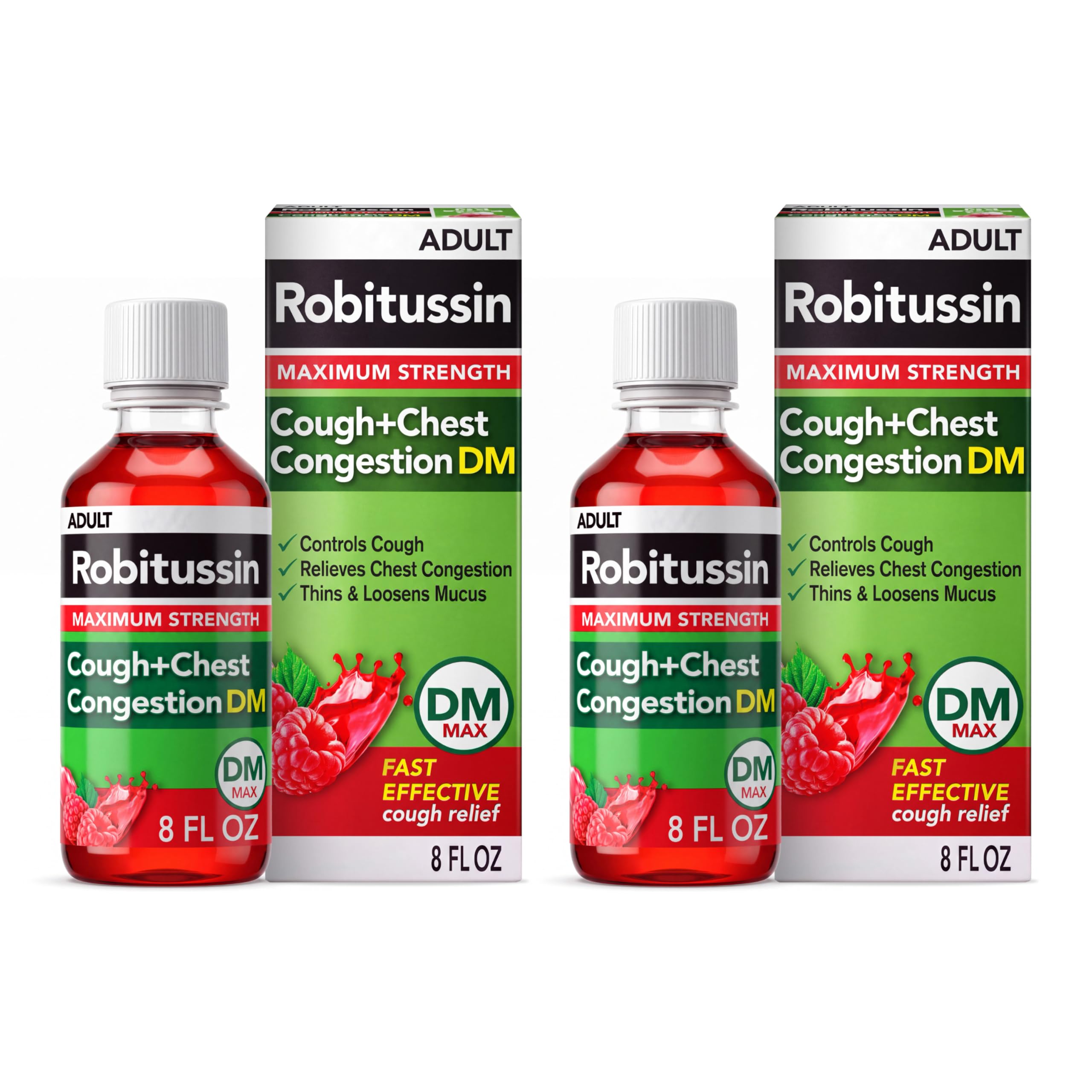 Robitussin DM Maximum Strength Cough Medicine, Raspberry, 8 fl oz, 2 Pack