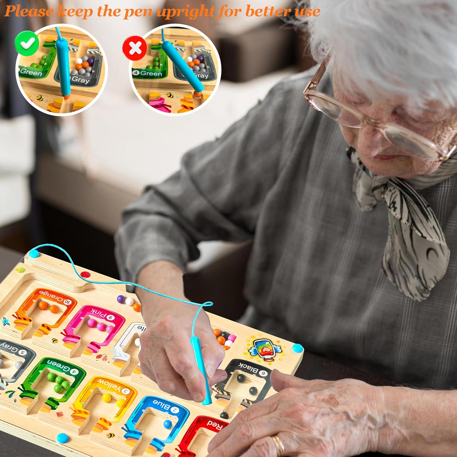 Alzheimers Products for Elderly, Dementia Activities for Seniors, Memory Care Magnetic Color & Number Matching Games for People with Parkinsons, Fidget Toys Sensory Cognitive Gift Maze Board