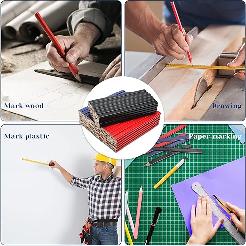 Vista 5 de Epakh 120 lápices de carpintero de 7 pulgadas, octogonal plano, negro, duro, lápices de marcado, contratista de construcción, herramientas