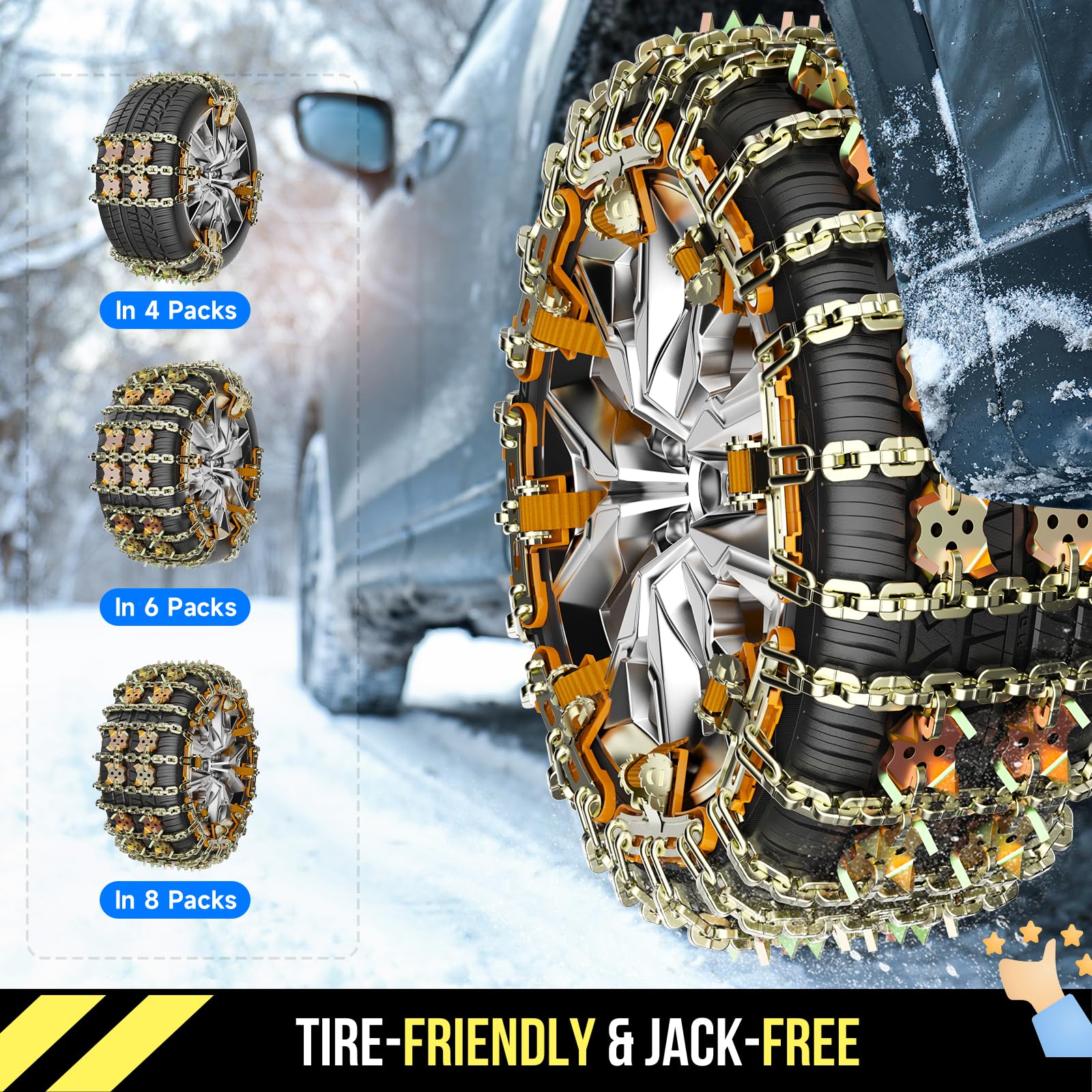 Chaine Neige, 8 Pièces Chaînes À Neige Pour Auto (Largeur Des Pneus 165-265 mm), Convient Aux Berline SUV Monospace Coupé Cabriolet Pick-up, Avec Certifica