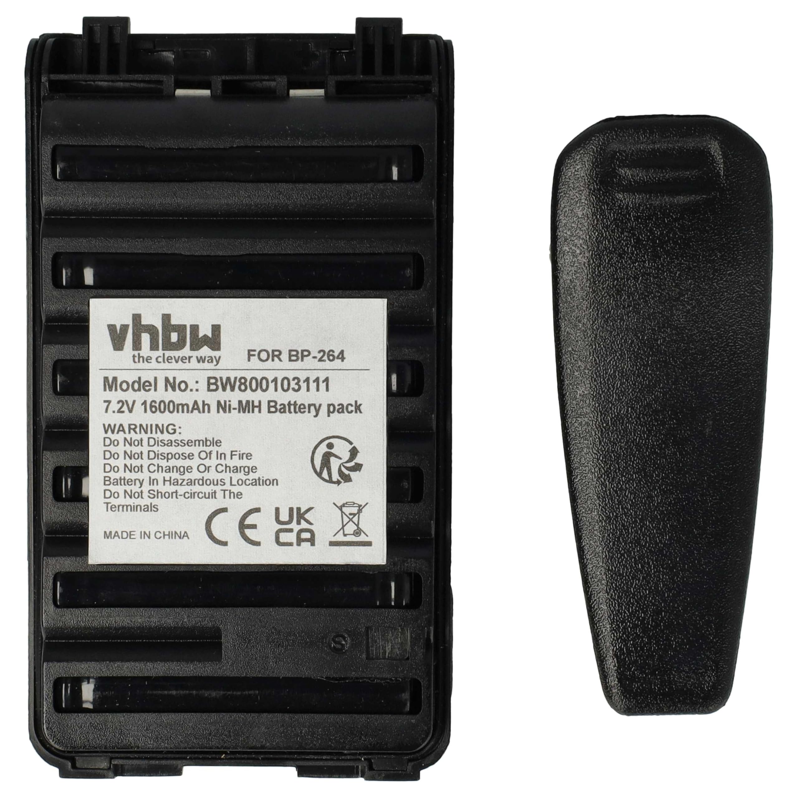 vhbw 2x batteria sostituisce Icom BP-264 per radio (1600mAh, 7,2V, NiMH) + clip