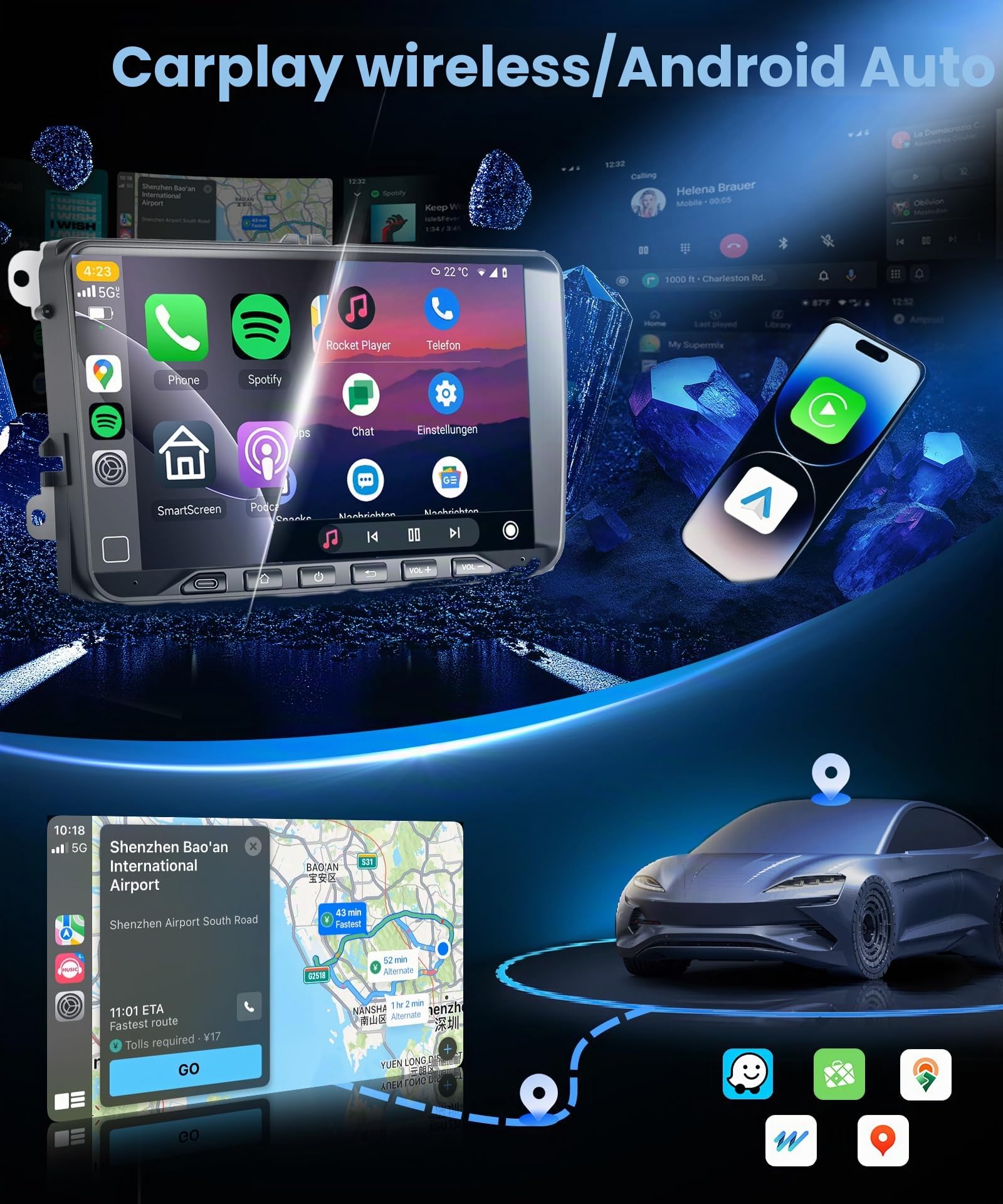 VECHTEL 4G+64G DAB+ Autoradio Android 15 per VW Golf 5 6 Passat Jetta Caddy EOS T5 Tiguan Touran CC Polo, 9" Schermo co Carplay Android Auto senza Fili GPS WiFi USB Tipo-C Bluetooth FM RDS Retrocamera