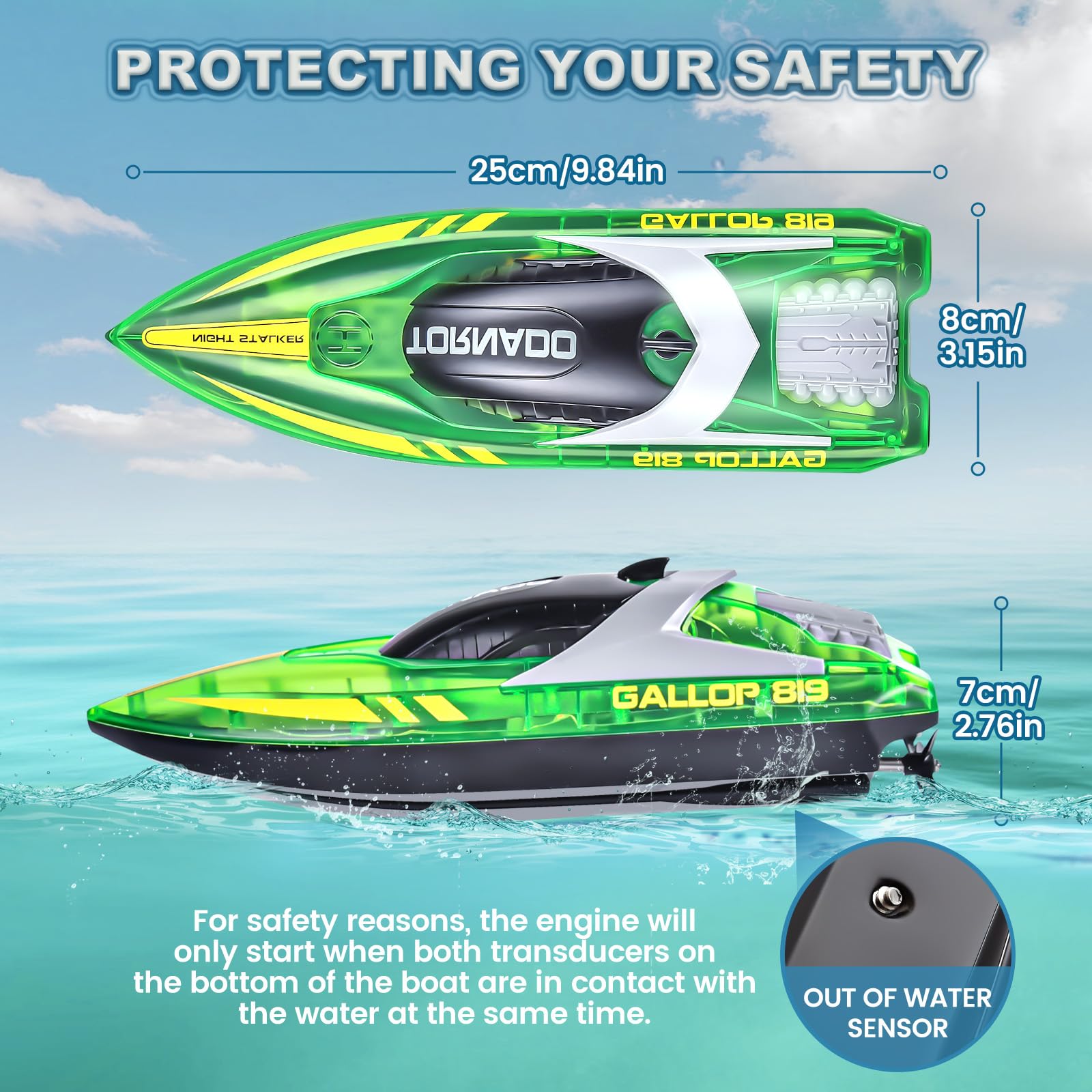 JONRRYIN Barco Teledirigido, 2.4GHz Barcos Teledirigidos con Luces LED y Alarma de Batería Baja, Barcos RC Regalo para Niños y Adultos (Green)
