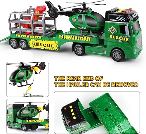 Miniatura 2 de Dwi Dowellin Camión portador de juguetes para niños, 25.6 pulgadas de juguete con helicóptero y dinosaurios, regalos para niños y niñas de 3, 4, 5,