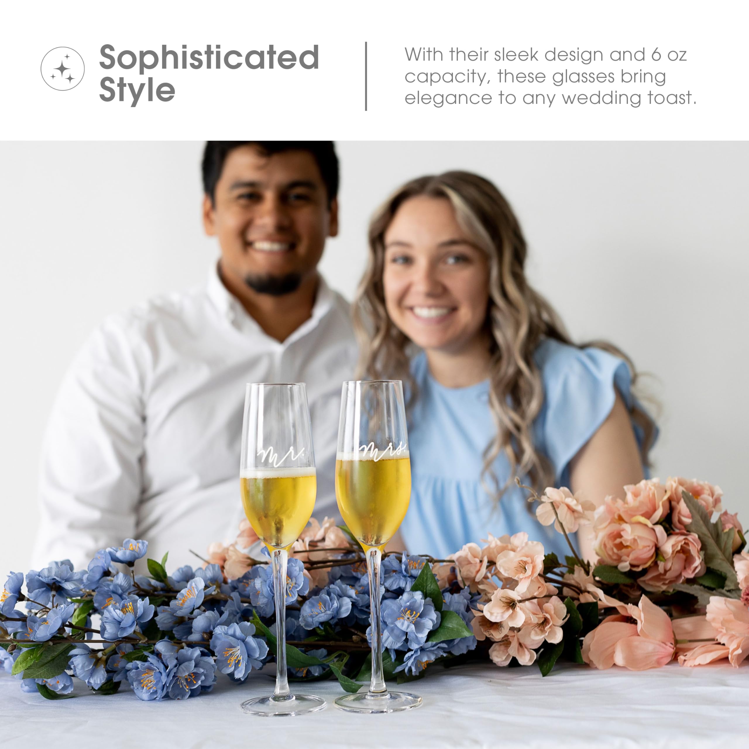 Pearhead Mr. & Mrs. Ensemble de flûtes à champagne – Avec coffret cadeau, verres élégants pour toast de mariage pour elle et lui pour réception, fête prénuptiale et idée de liste de naissance, grands