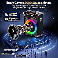 Vista 2 de Máquina de karaoke con 2 micrófonos, altavoz de karaoke portátil Bluetooth 5.3 para eventos al aire libre, reuniones y fiestas, sistema PA