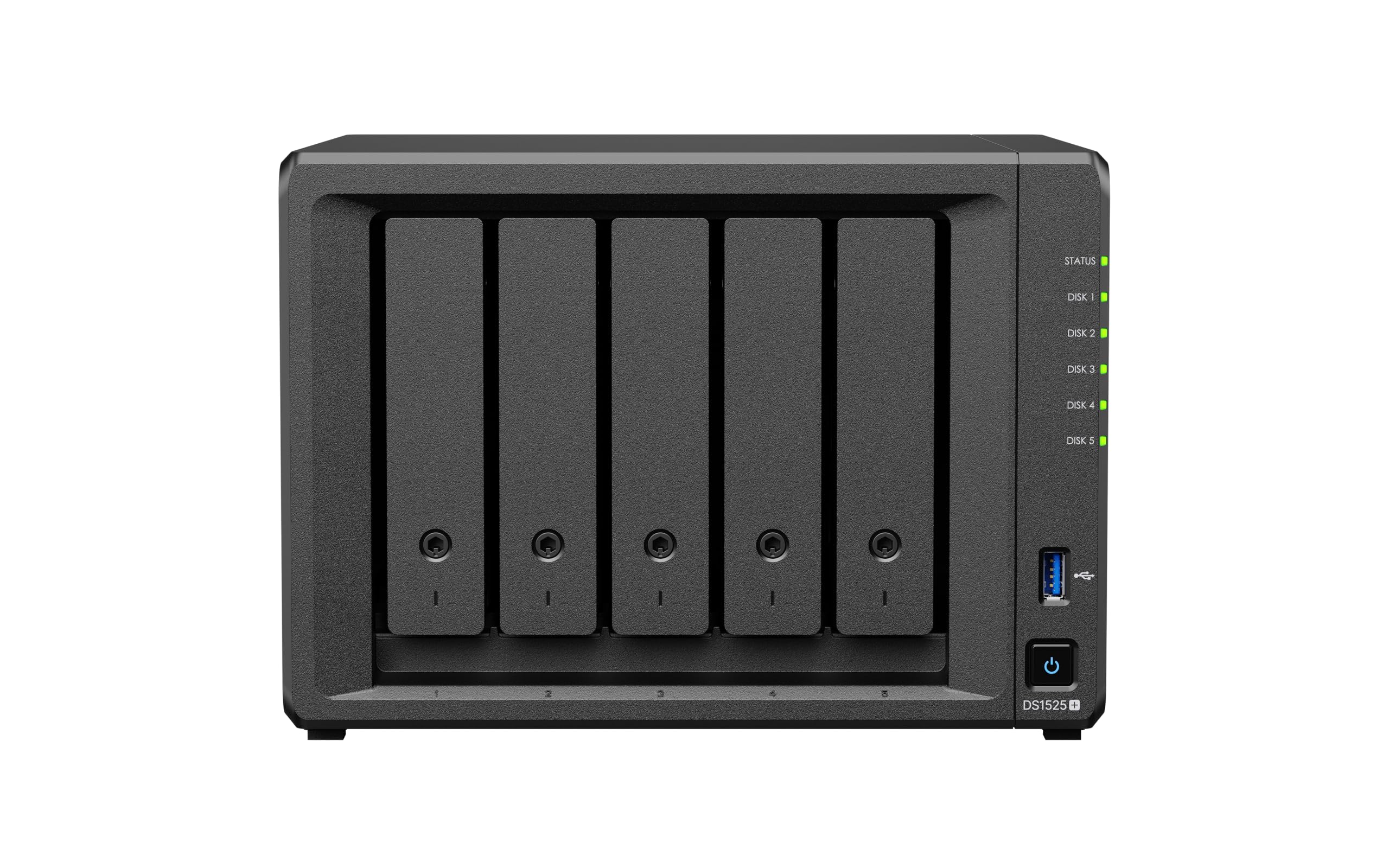 Synology Kit NAS Extensible à 5 Baies DS1525+ AMD RyzenCPU avec 8 Go de mémoire, utilisateurs Standard 2,5 GbE, revendeur autorisé Domestique, Field Lake, Support téléphonique, DiskStation