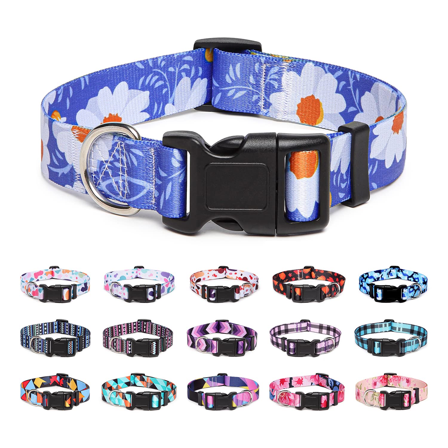 Adjustable Dog Collar with Patterns, Ultra Comfy Soft Nylon Breathable Pet Collar for Small Medium Large Dogs (L, Pink Daisy) — view 17