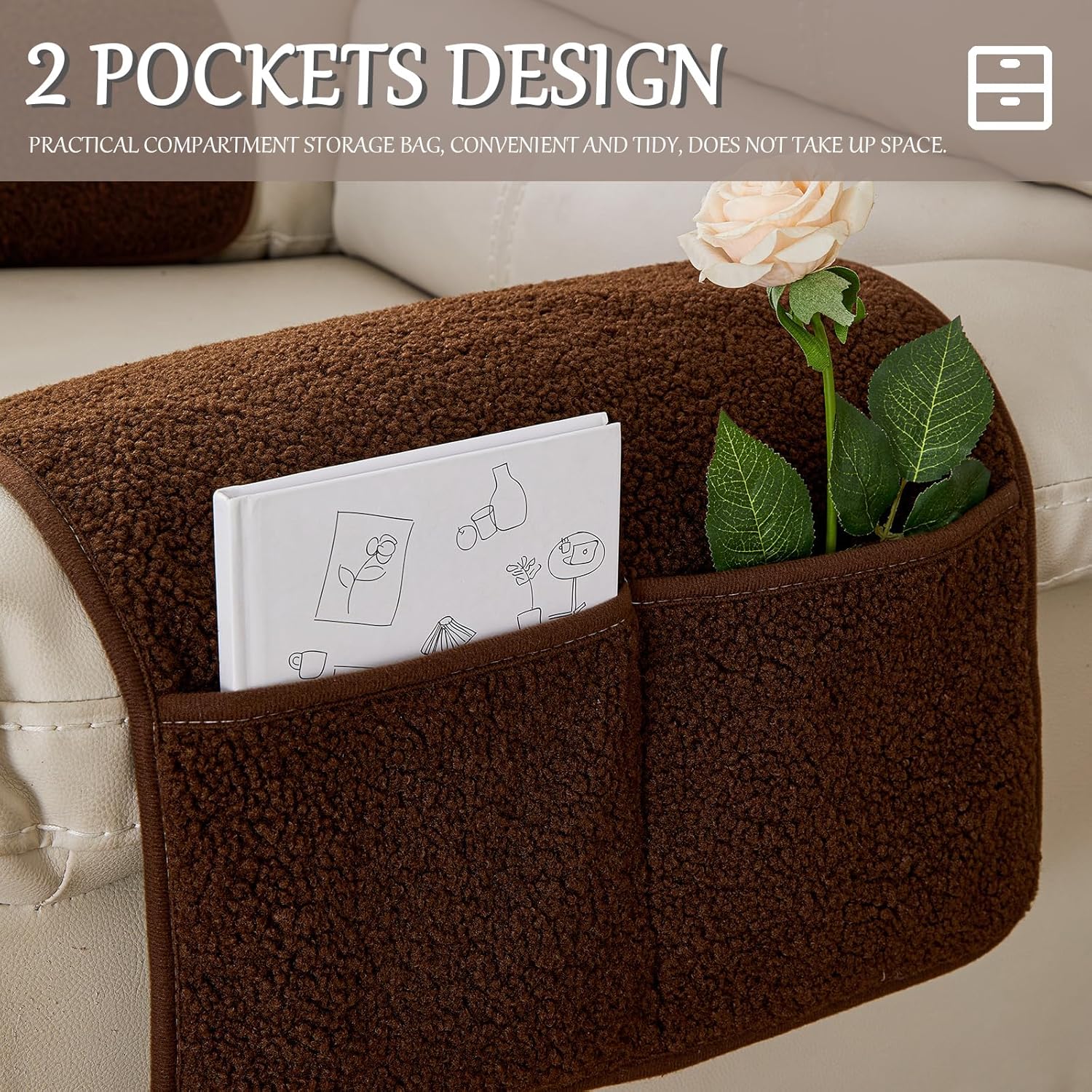 Armrest Cover, Recliner Chair Protector, Furniture Protector Slip, Side Storage Pocket, Stretch Armchair Couch Arm Rest Cover for Recliner, Chair, Sofa (Coffee,2 Seater(4pcs))