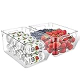 Lifemaster Multi-purpose Refrigerator Bins - 2 pieces Large Capacity Stackable Fridge Bin Organizer with Easy Grip Handles - Clear