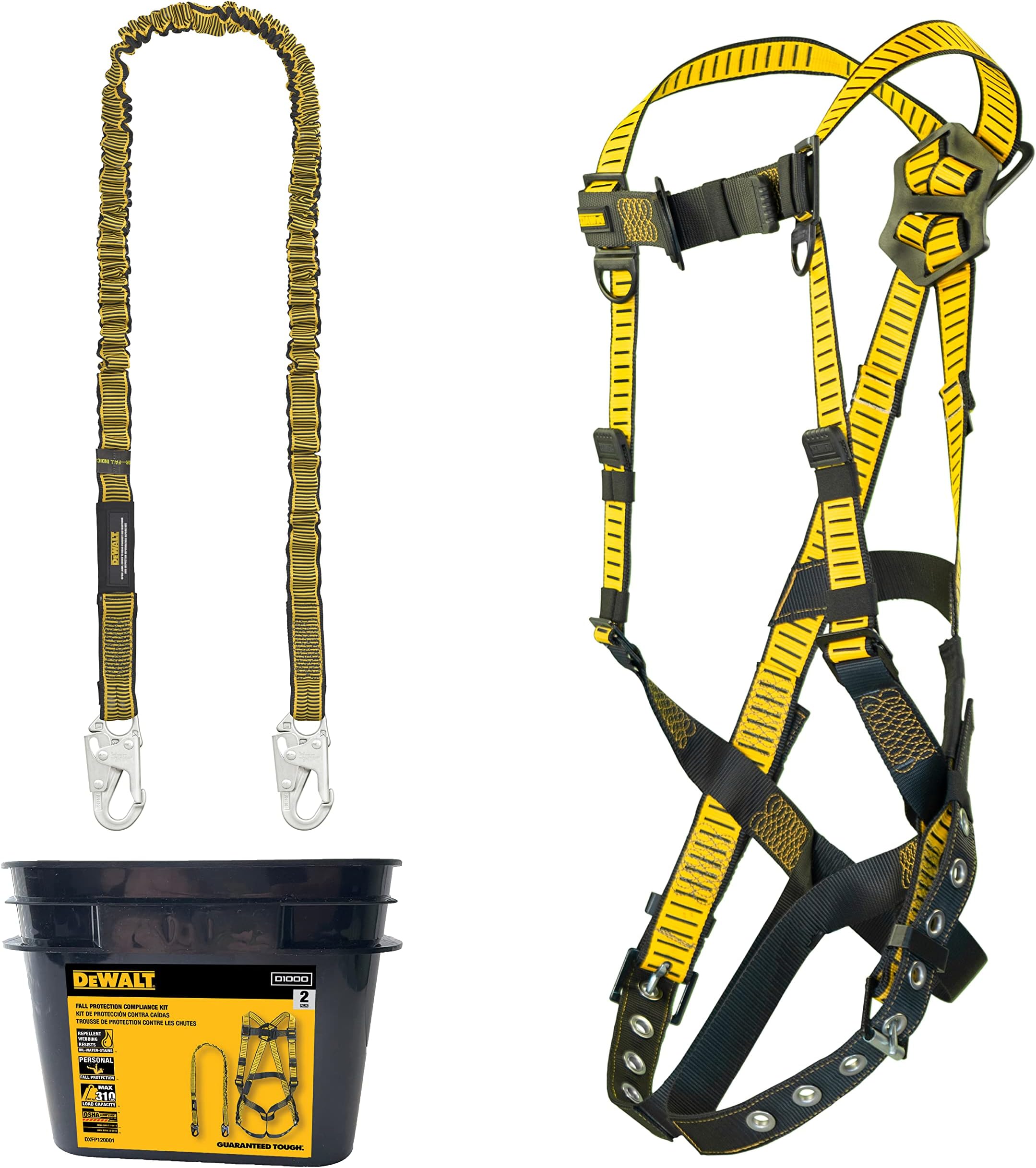 DEWALT Fall protection compliance kit with, D1000 harness, 5 Point Adjustment with Pass-Thru Chest and Tongue Buckle Legs