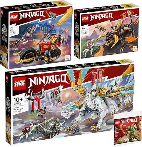 Lego Ninago Set of 4 71786 Zanes Ice Dragon, 71783 Kais Mech Bike EVO, 71782 Coles Earth Dragon EVO & 30593 Lloyd Suit Mech Polybag