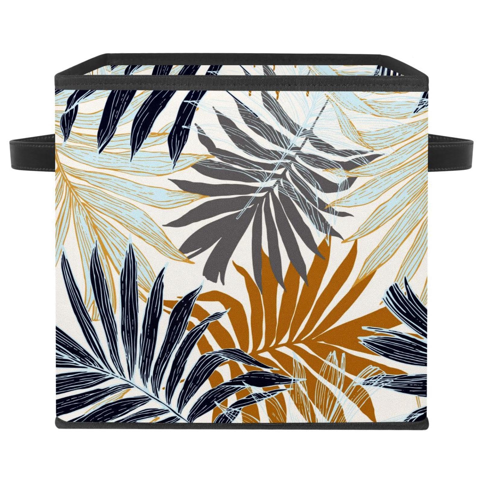 Boîte de Rangement Pliable en Tissu Motif Feuilles Rétro Panier Cube pour Maison