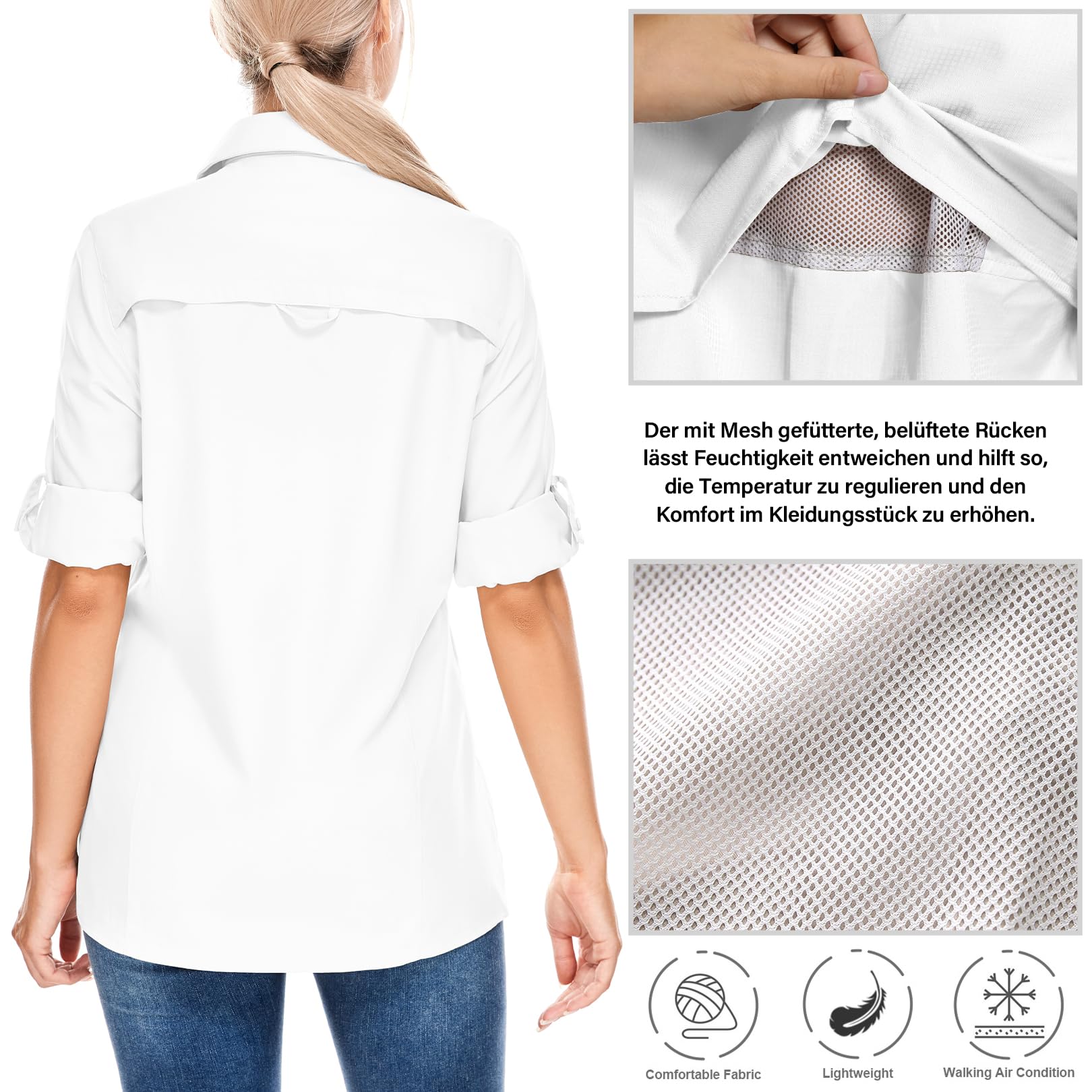 Chemise Femme Manches Longues - Protection UV Respirante & Séchage Rapide - T-Shirt Safari Décontracté pour Randonnée, Voyage et Plein Air