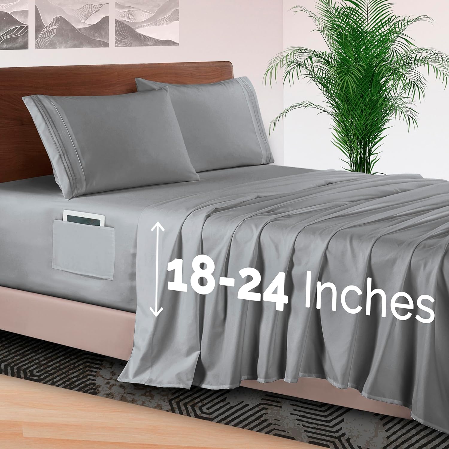 Elegant Comfort 4-Piece Bed Sheet Set - Luxury Bedding 1500 Premium Hotel Quality Microfiber, All Around Elastic 18-24 Inches Deep Fitted Sheet- Extra Deep Pocket Sheets, King, Grey