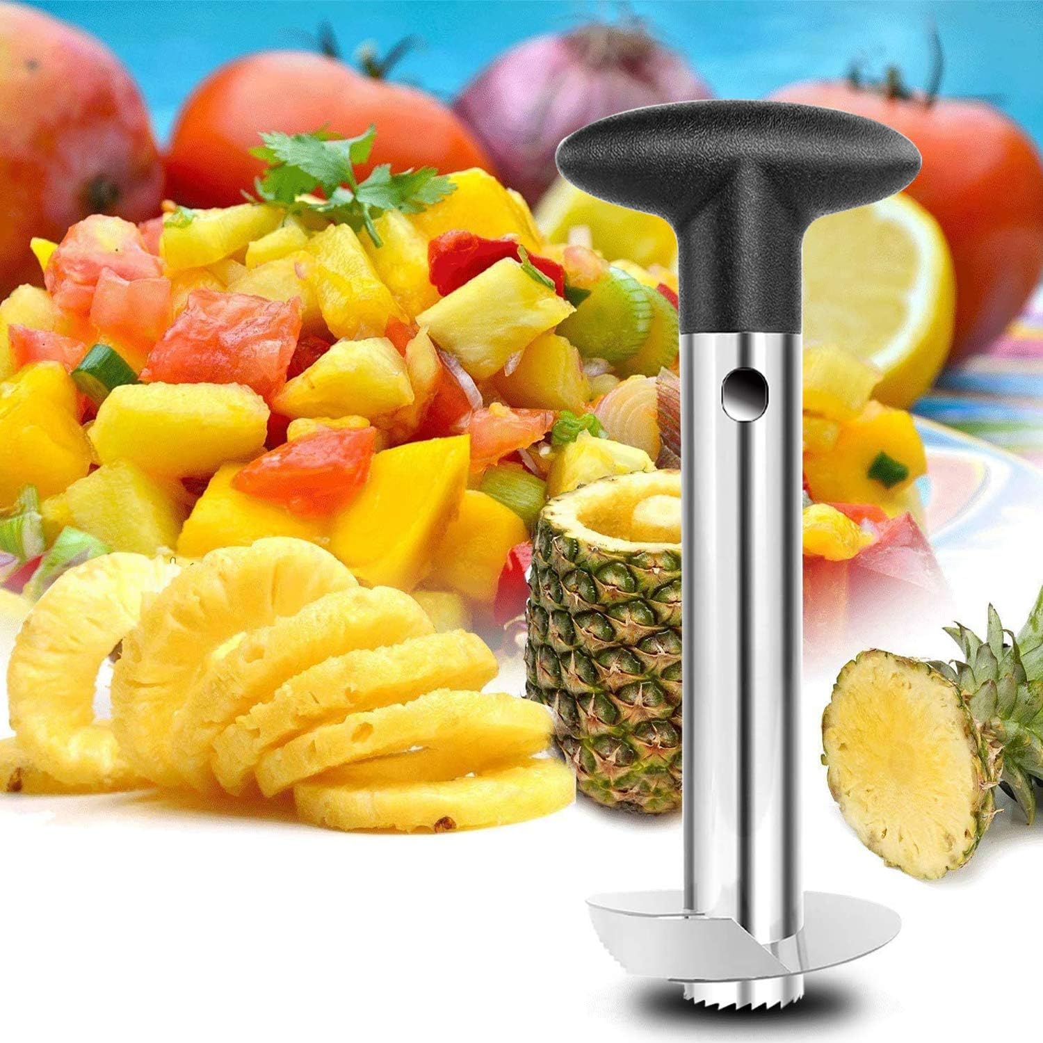 Stainless Steel Pineapple Core Remover Tool for Home & Kitchen with Sharp Blade for Diced Fruit Rings All in One Pineapple Tool Peeler Slicer cut pineapple quick and easy without a knife