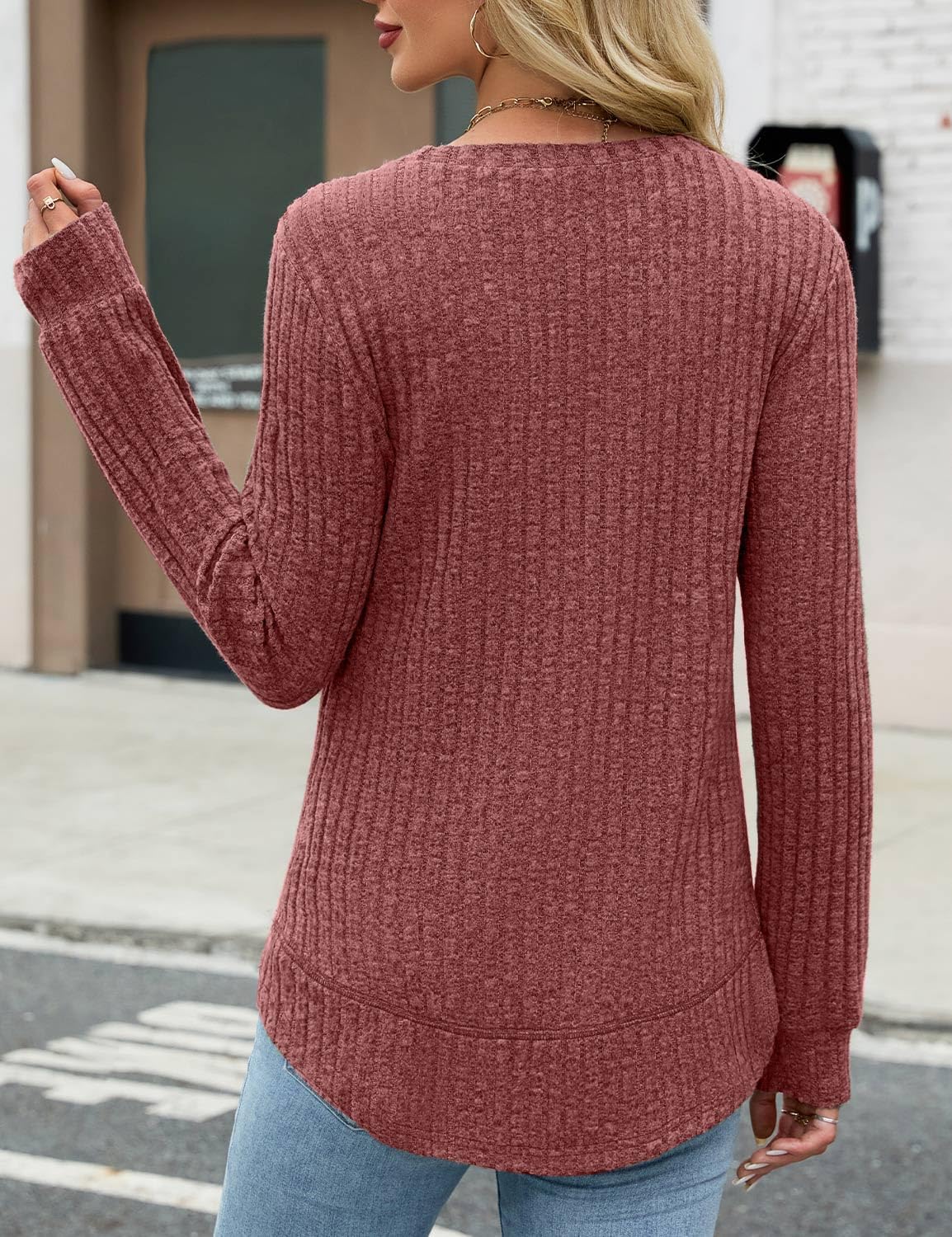 JUSTFASHIONNOW Womens Long Sleeve Shirts Trendy Sweaters Lightweight 2025 Casual Crewneck Fall Tunic Tops Loose Fit Dressy - Image 6