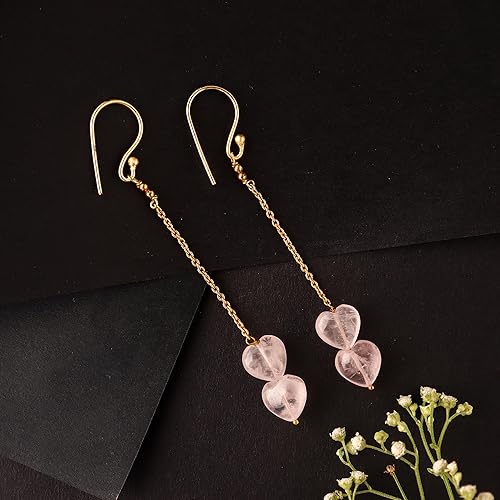 Miniatura 3 de Natural Rose Quartz Earrings, Dainty Heart Drop Earring, Birthstone Crystal, Gift for Women, Chakra Energy Healing Crystals