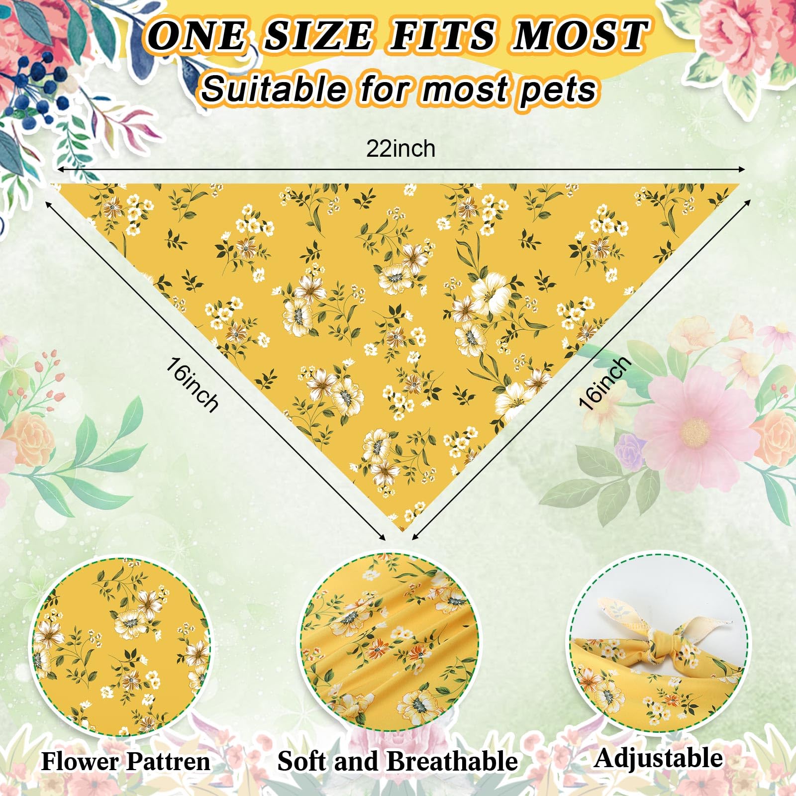 Geyoga Lot de 240 bandanas pour chien - Pour l'été et le printemps - Bavoirs triangulaires réglables pour chiens de petite, moyenne et grande taille - Accessoires de costume (floral)