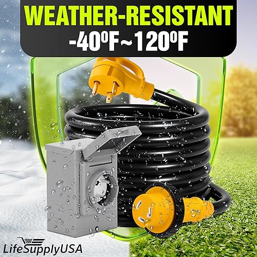 Miniatura 13 de Cable de extensión RV de 50 pies de 50 amperios (14-50P/SS2-50R) con 4 clavijas macho y mango de agarre, hembra con conector de bloqueo giratorio