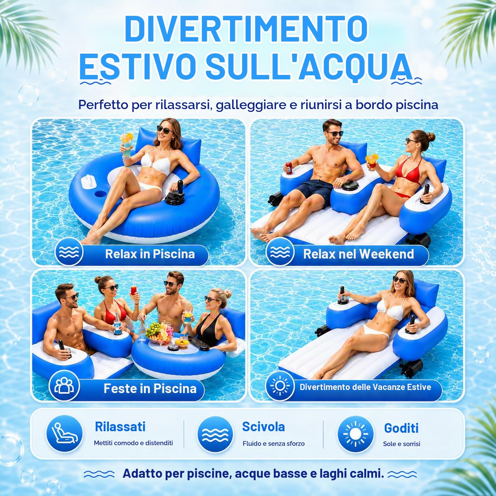 MIAOXIAOLONG Float Motorizzato Gonfiabile Ricaricabile con Doppi Motori per Adulti, Ideale per Piscine Rectangular(DualPropellers)