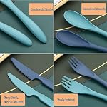 8 Ensembles Couverts en paille de blé, ensemble d'ustensiles de voyage portables réutilisables avec boîtier, ensemble de table de fourche à couteaux à cuillères, pour enfants Camping pique-nique de voyage pour adultes ou utilisation quotidienne (8 Couleurs)