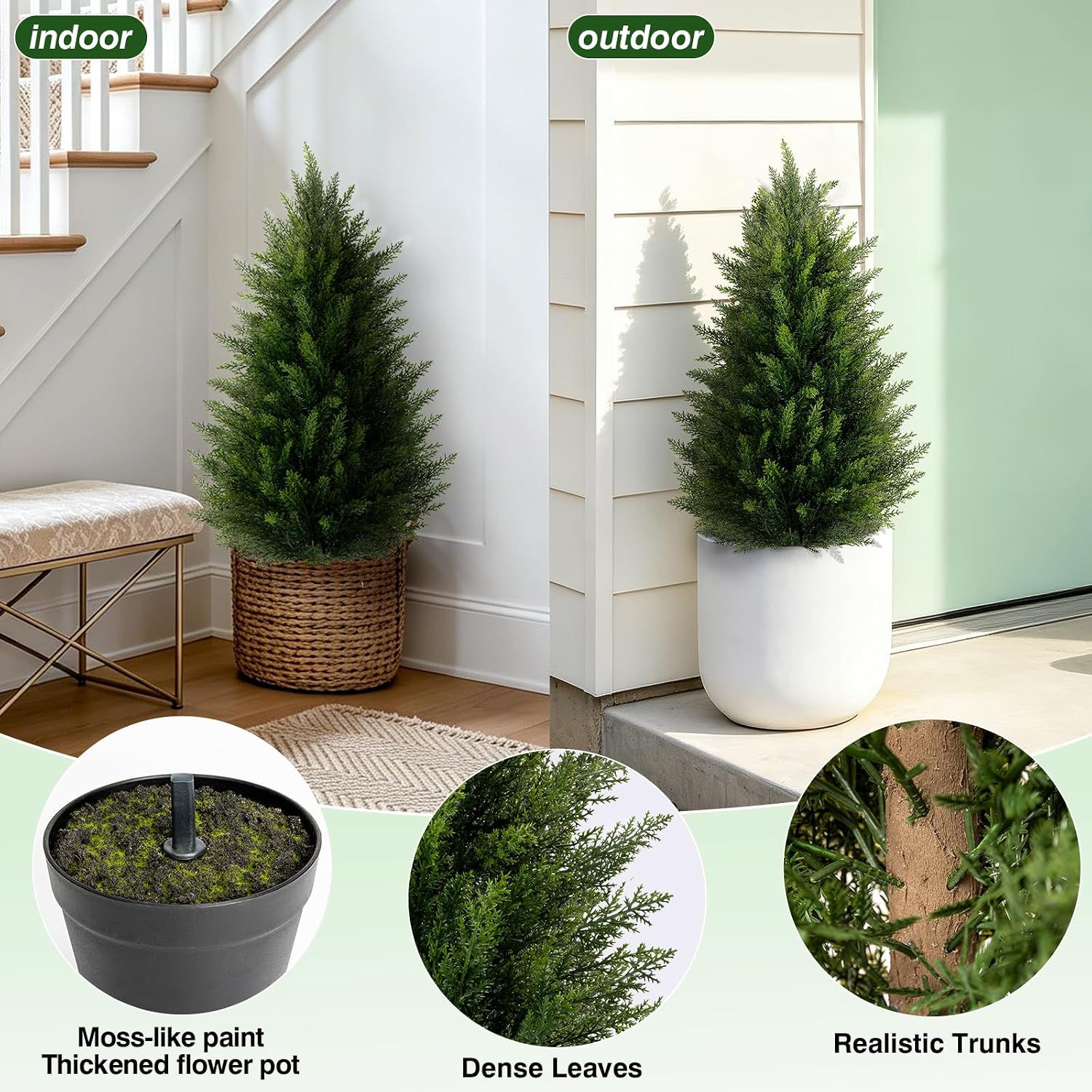 3FT Artificial Cedar Topiary Trees Set of 2 for Outdoor Porch