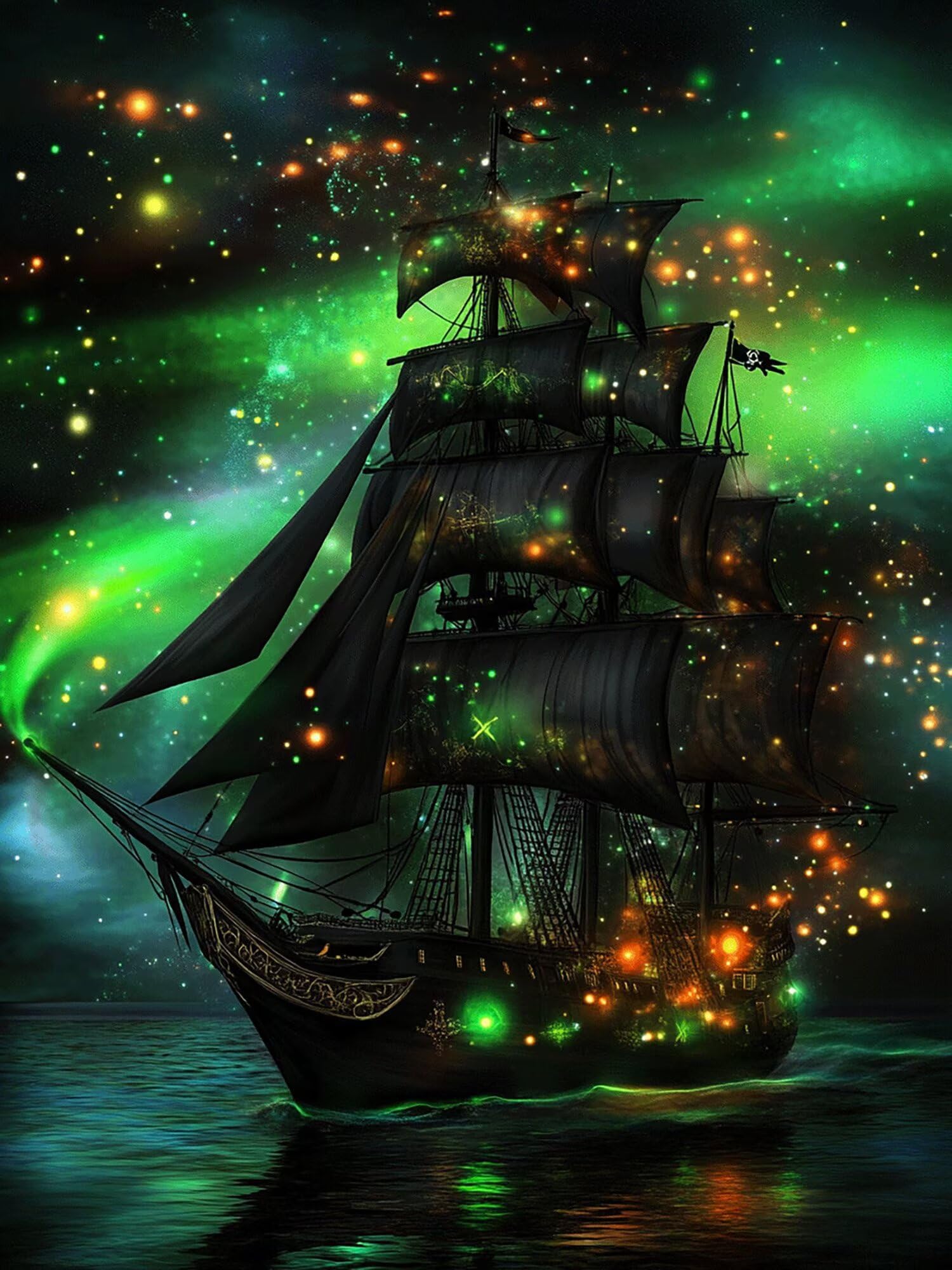Diamond Painting Aurora, Segelboot Diamond Painting Erwachsene 5D Eckige Steine Full Drill Diamond-painting, DIY Kreuzstich Bastelset Kreativ Set für Erwachsene, Home Wand Dekor, 60x90cm, Model820