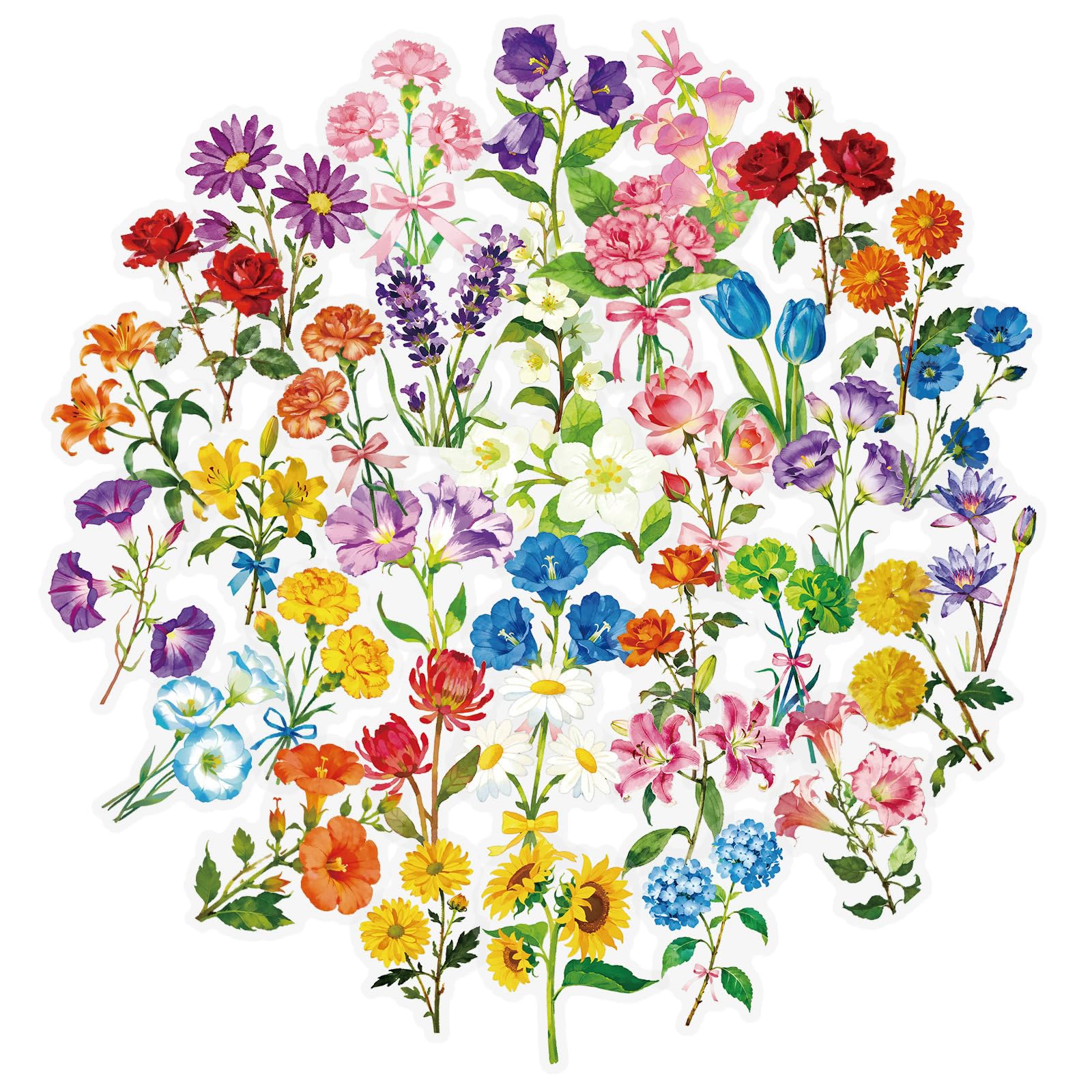 Watercolour Floral Scrapbook Stickers 56PCS Transparent PET Flower Bouquet Designs for Journals Laptops Water Bottles, Aesthetic Botanical Decoration Set for Teens Adults Craft Use — image 1