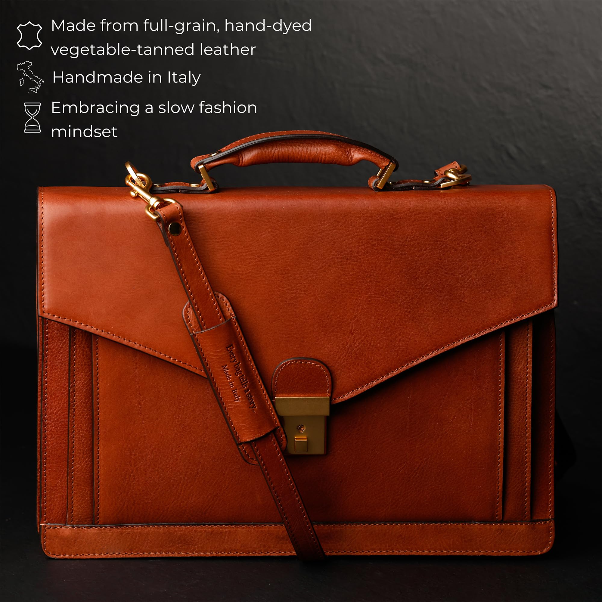 Time Resistance Valigetta in Pelle – Design Classico Fatto a Mano con Scomparto per Laptop (Marrone Cognac)