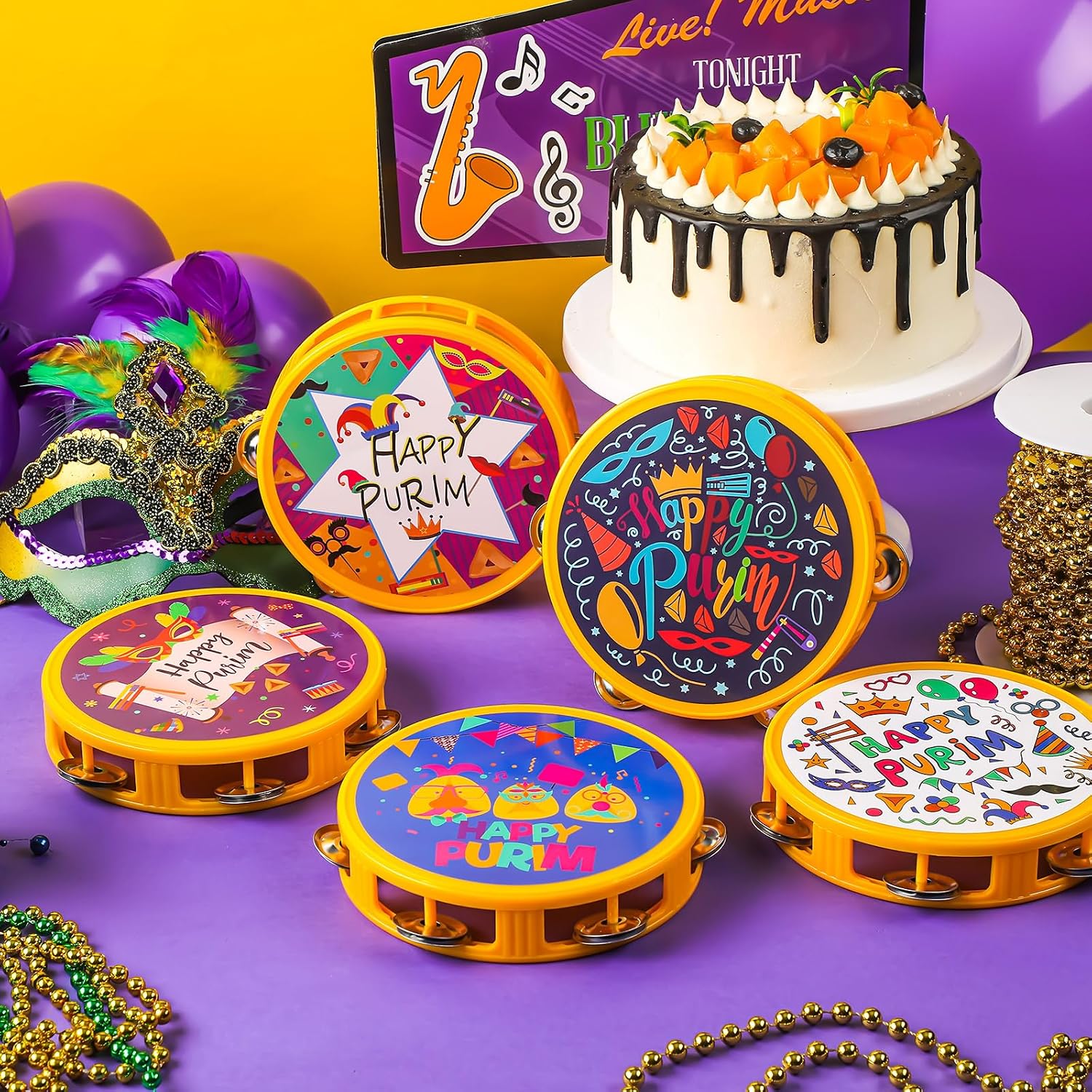 20 Pcs Happy Purim Tambourine Noisemaker Purim Percussion Musical Instruments Festivities Begin with Noise Maker for Happy Day Birthday Supplies image 3