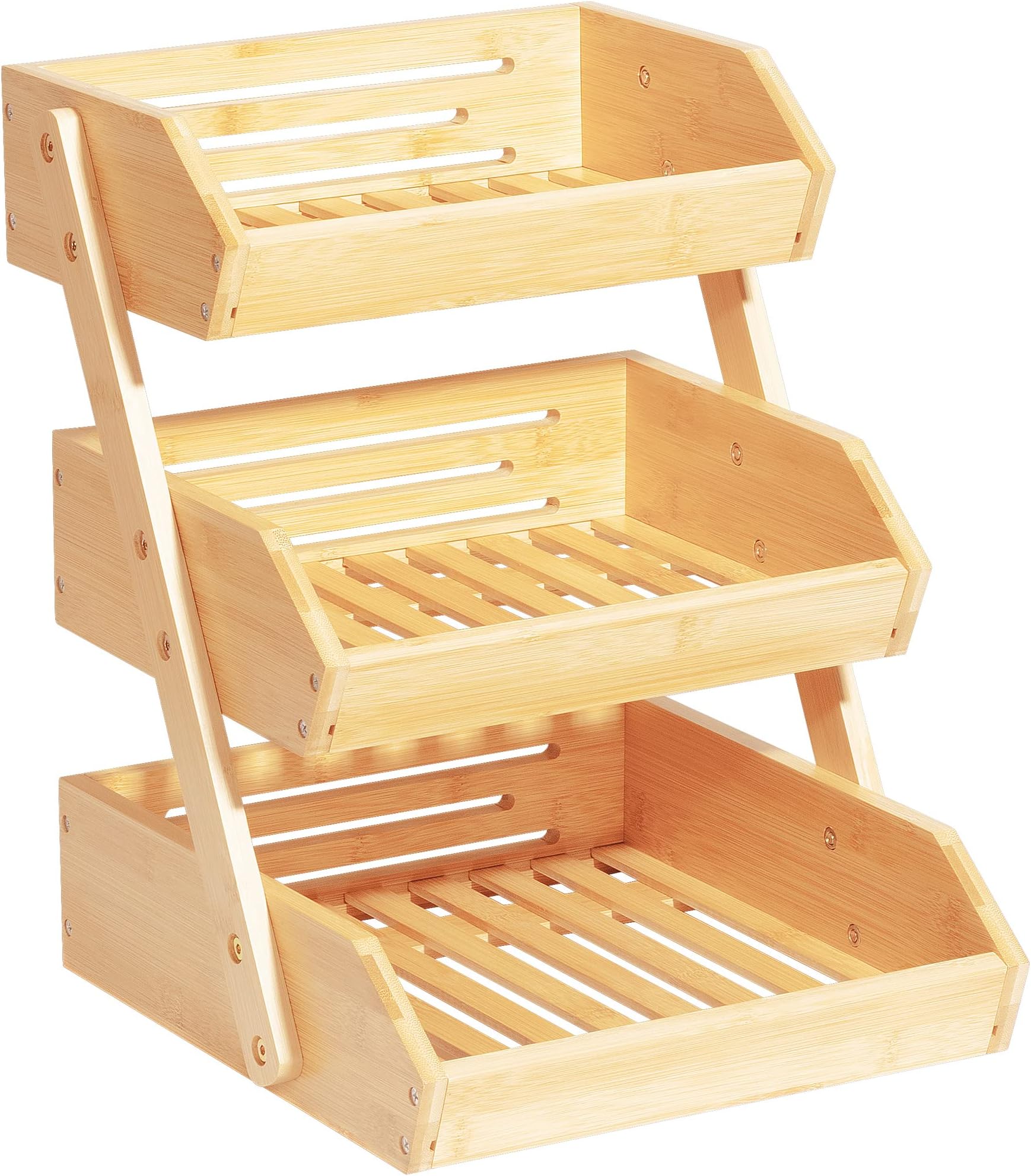 AdelDream Bamboo Fruit Basket 3-Tier Serving Basket Fruit Bowl and Snack Display Stand Perfect for Fruit Vegetable Snacks Housewares and More Bamboo (Three Tier Fruit Basket)