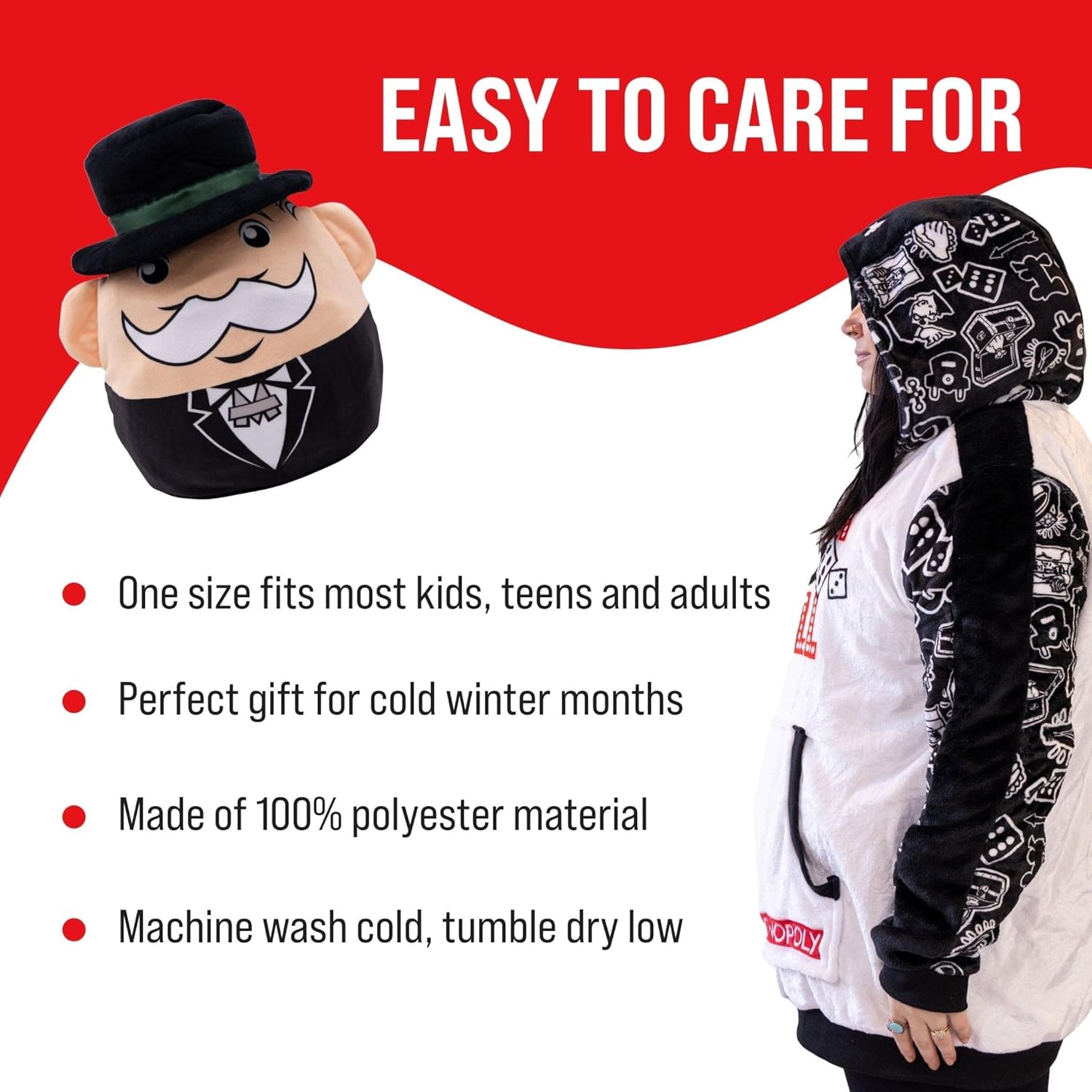 Monopoly Plushible Wearable Blanket Hoodie Oversized Hasbro Sweatshirt Pocket Cozy Gifts Women Men Girls Boys Snugible Pillow