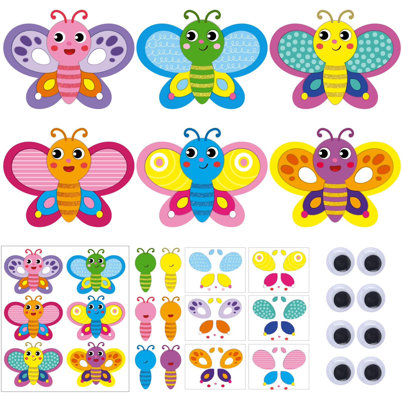 Memorywuu 24 Set Butterfly Crafts for Kids Butterfly Paper Craft Kit with Eyes Make Your Own Spring Summer Crafts for Festival Gifts Rewards Arts Projects Butterfly Party Favors School Games