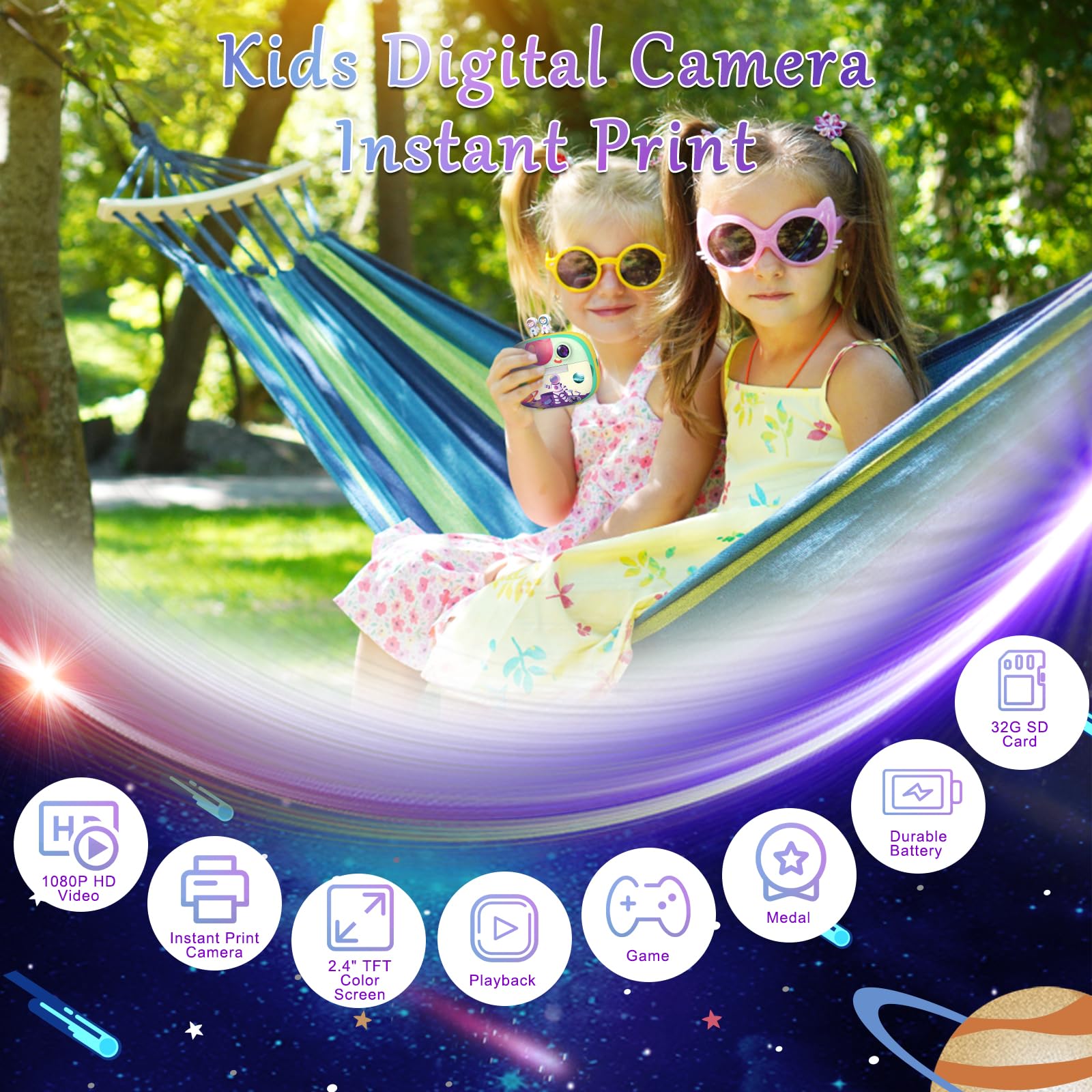 ULEWAY Kinderkamera Sofortbildkamera, Digitalkamera für Kinder mit Druckpapier & 32G TF Karte, VideoKamera mit farbigen Stiften & Fotoklammern zum Basteln, Geschenk für Kinder 3-14 Jahren (Grün)