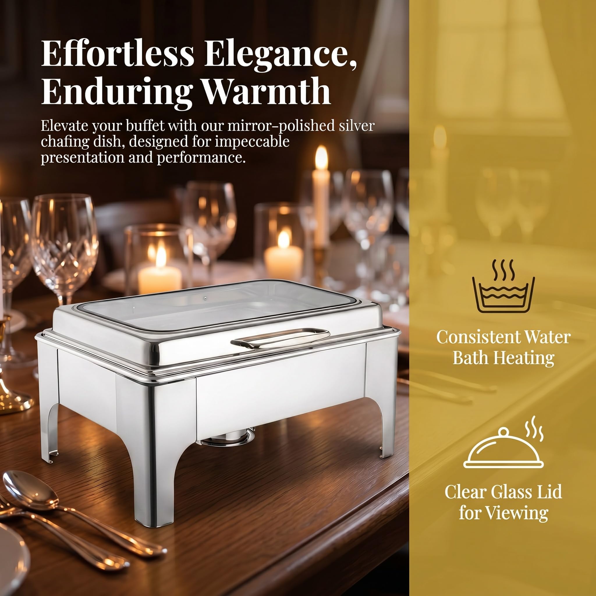 Chafing Dishes für Buffet, 9L Edelstahl Chafer Set mit Glasdeckel für Partys, Hochzeiten, Catering Events und Abendessen