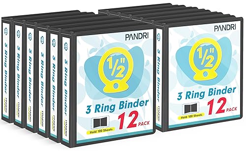 3 Ring Binder 0.5 Inch, PANDRI 12 Pack 0.5-Inch Binder