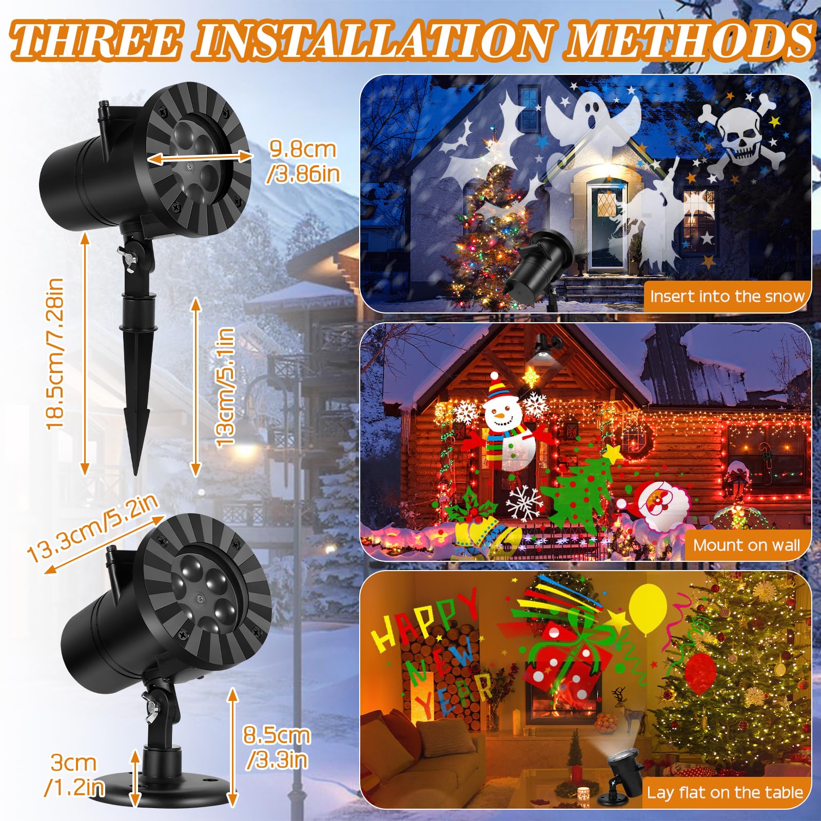 Projektor Weihnachten Aussen, Halloween Lichter Projektor mit 16 Folien, IP65 Wasserdicht LED Projektionslampe für Weihnachten, Halloween, Outdoor Indoor Dekorationen, Klub Party
