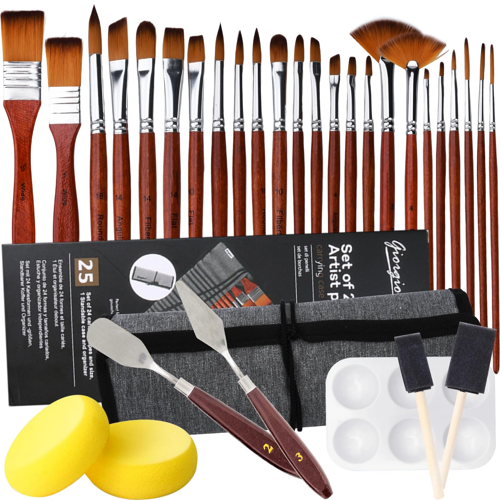 Lot De 4 Pinceaux Pour Peinture - Poils Synthétiques, Poignée Ergonomique, Pour Acrylique, Huile, Aquarelle - Idéal Artistes Et Loisirs Créatifs