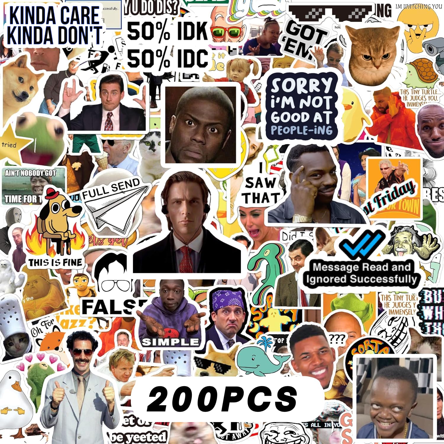 Photo 1 of 200+Pcs Funny Meme Vinyl Stickers Pack, Bulk Waterproof Decals for Laptop, Phone, Water Bottle, Car, Computer, Bumper, Skateboard, DIY Decoration Accessories