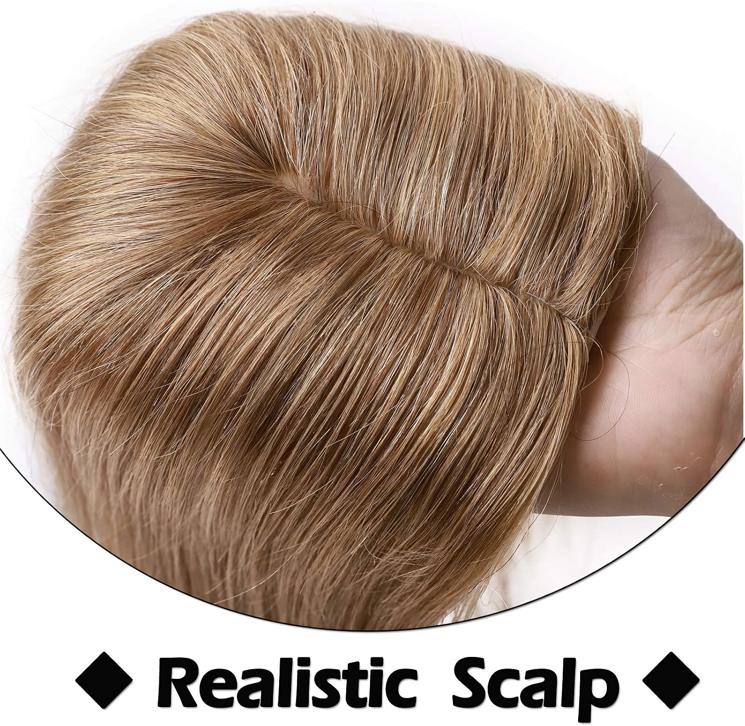 Silk-co 14inch Hair Topper for Thinning Hair Women Clip in Real Remy Human Hair Extensions Top Piece Base Size 10 * 12cm Silk+Lace Base (#27 Dark Blonde) - Image 4