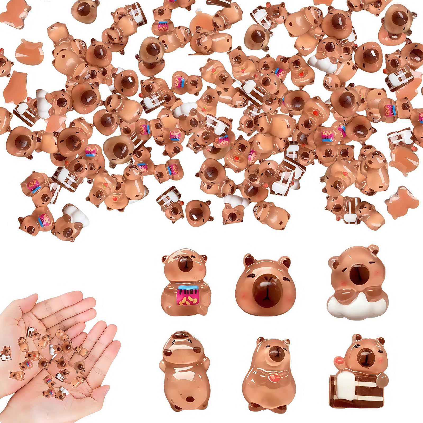 louuuou 160 PCS Resin Animals Capybaras, Mini Resin Animals Mini Capybara Figures for Crafting Micro Landscaping Fairy Gardens Dollhouse Miniatures Decoration