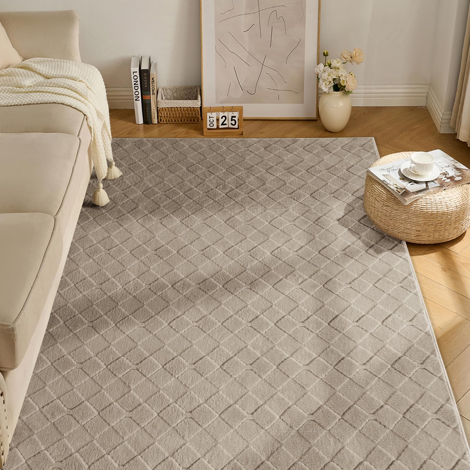 Ceneco Washable Rugs Living Room 80x150cm, Non Slip Bedroom Rug, Soft Bedside Rugs, Modern High-Low Pile Rug, Non-Shedding, Pet Kids Friendly, Indoor Carpet for Kids Kitchen Office Nursery(Taupe)