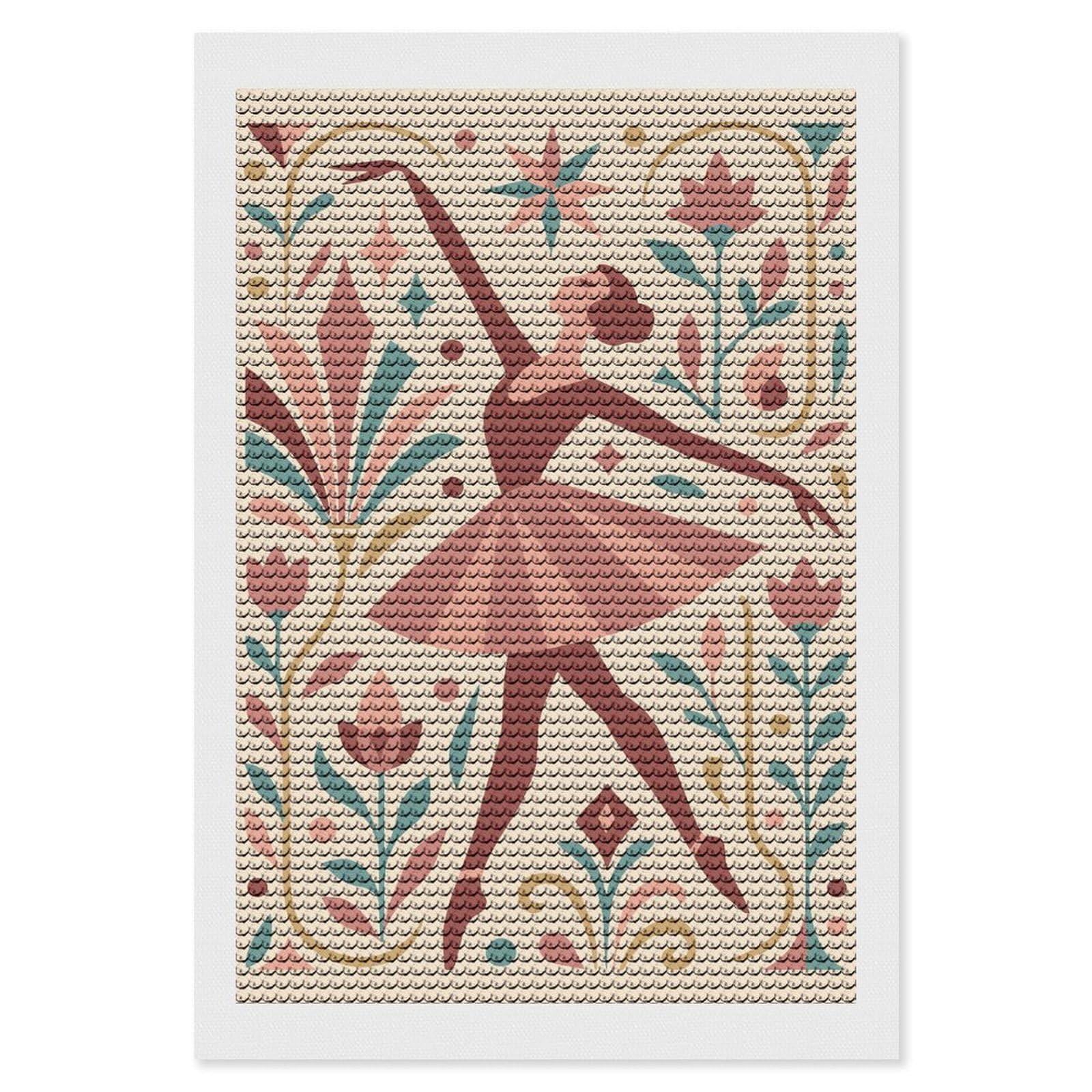 Junmoney Elegant Ballerina Art Deco Illustration Diamond Art Kit 8"x12", Neat Printed Canvas, Finish and Display, Relaxing DIY Hobby, Living Room Decor