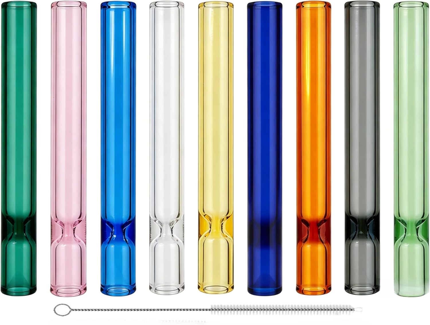 9 Pcs colored Borosilicate Blowing Tubes, 3.9 Inch Length, 7mm ID, 12mm OD, 2mm Wall Thickness - High Temp Resistant for Industrial, Laboratory, and Craft Projects,With 1 Cleaning Brush